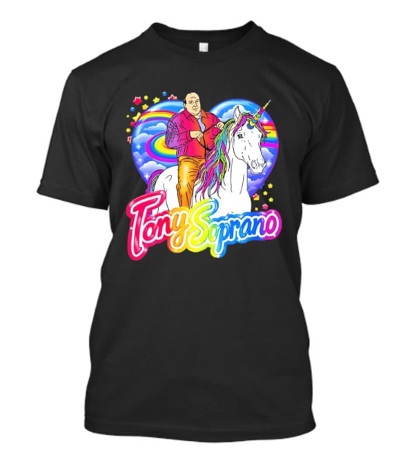 Tony Soprano Riding Rainbow Unicorn With Heart And Stars T-Shirt