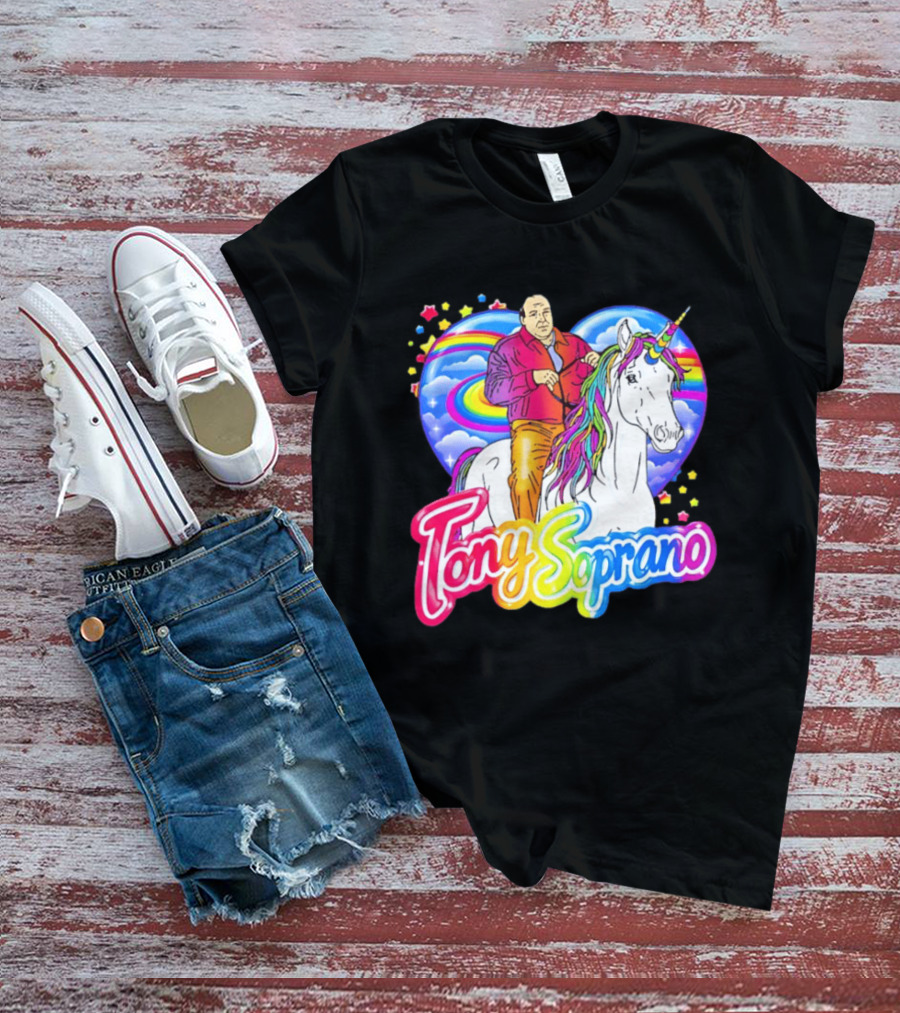 Tony Soprano Riding Rainbow Unicorn With Heart And Stars T-Shirt