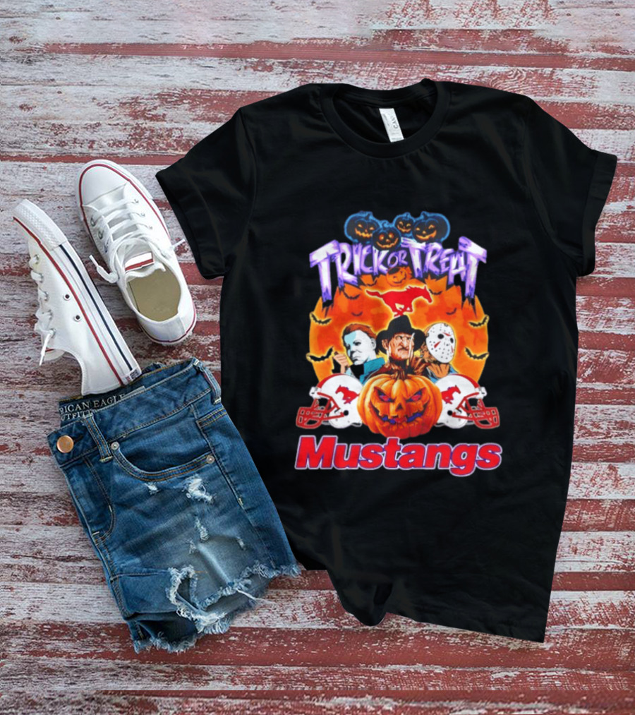 Trick Or Treat Halloween Mustangs Horror Characters 2026 T-Shirt