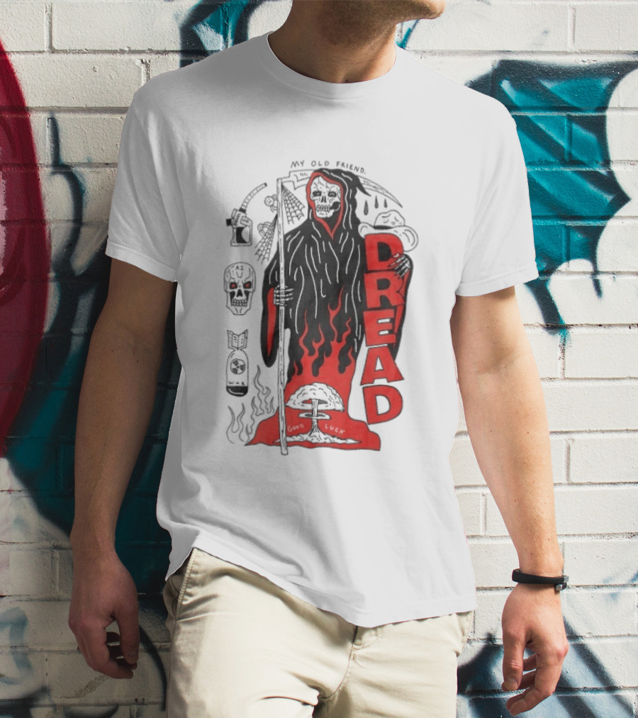 Dread My Old Friend Grim Reaper With Flames And Skull T-Shirt