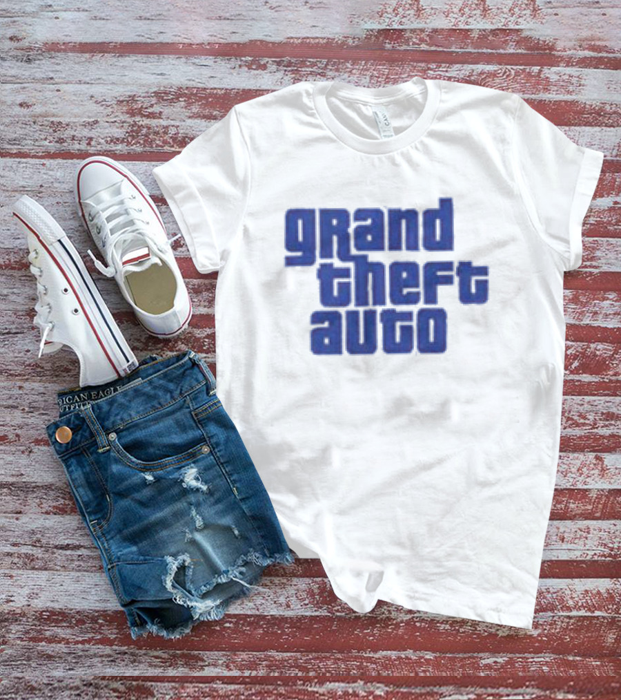 Grand Theft Auto Vintage Text Graphic Blue Aesthetic T-Shirt