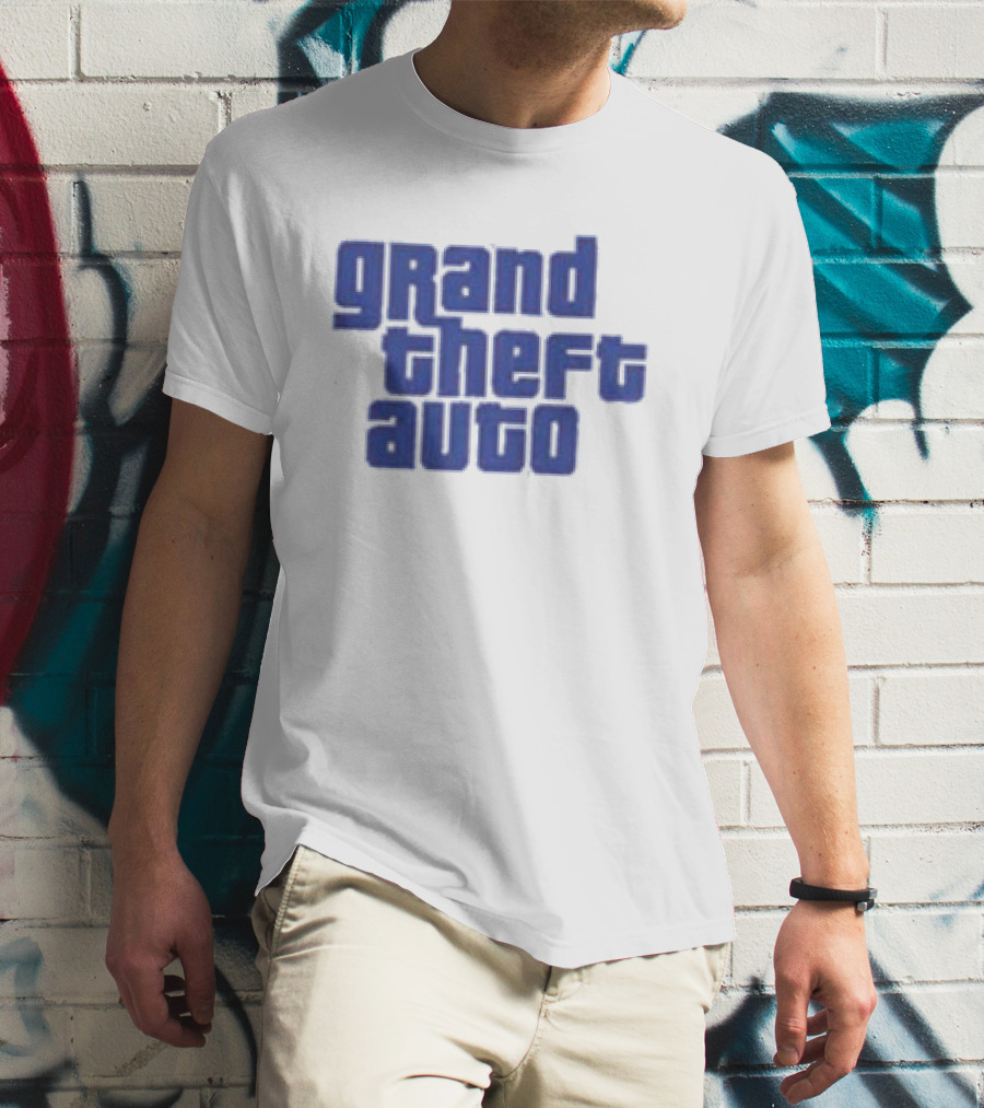 Grand Theft Auto Vintage Text Graphic Blue Aesthetic T-Shirt