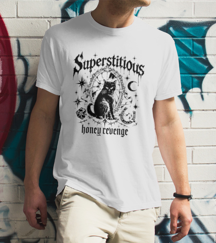 Superstitious Cat Honey Revenge Halloween Stars Moon Dice Magic T-Shirt