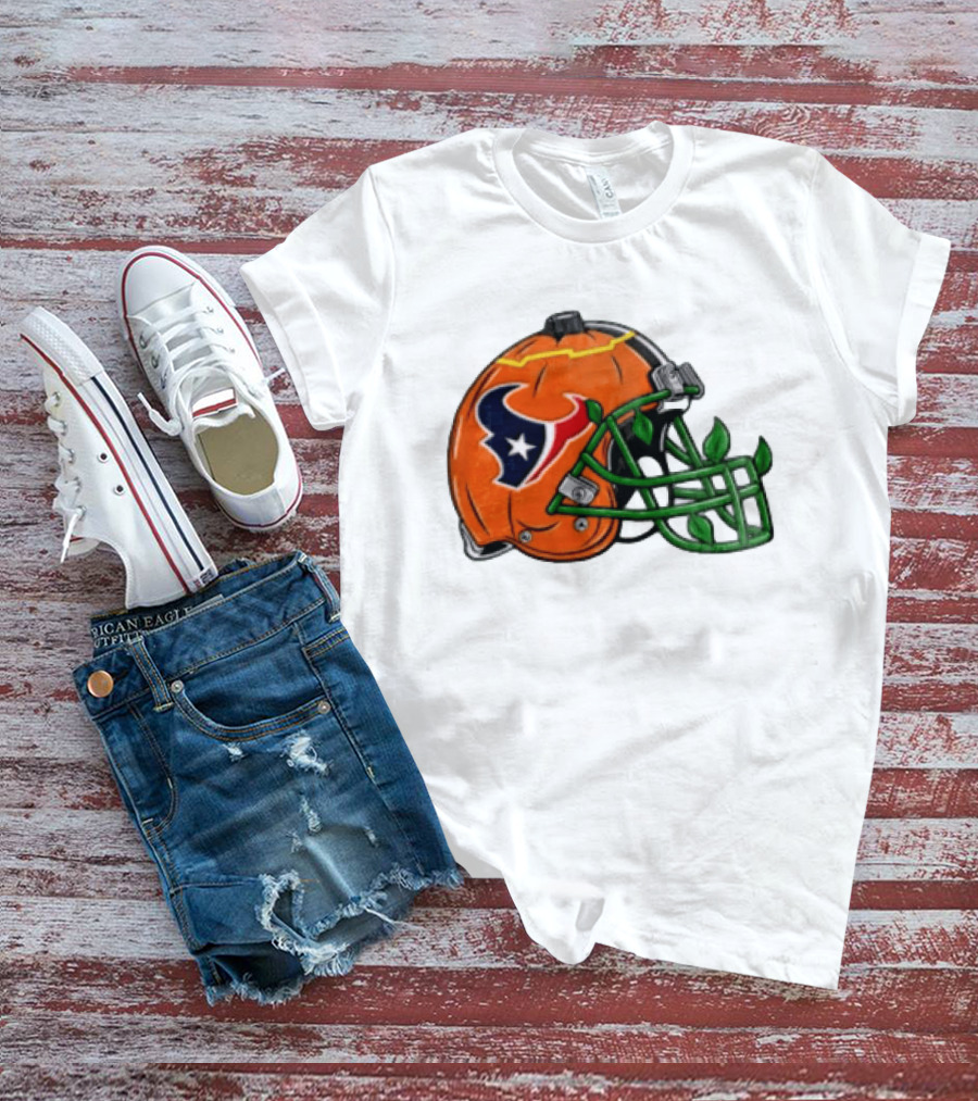 Houston Texans Pumpkin Helmet Halloween Football Fan T-Shirt