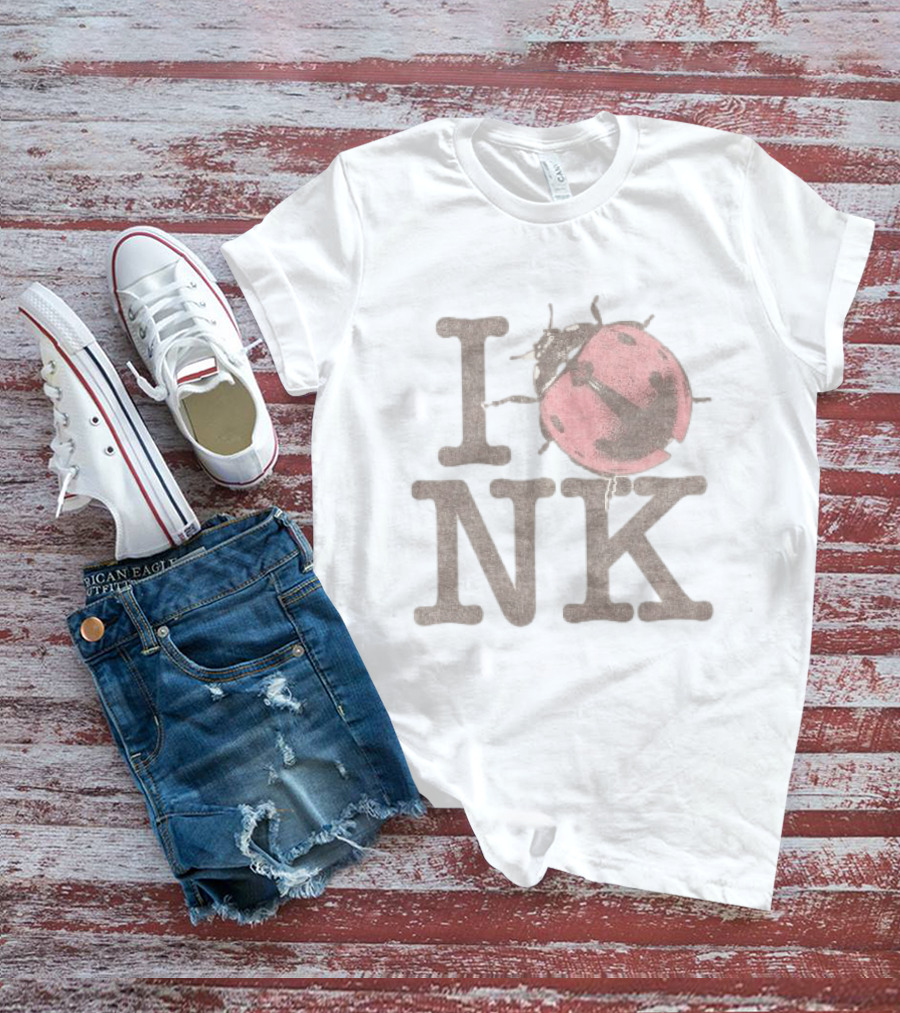 Noah Kahan Store I Love NK Pink Ladybug T-Shirt
