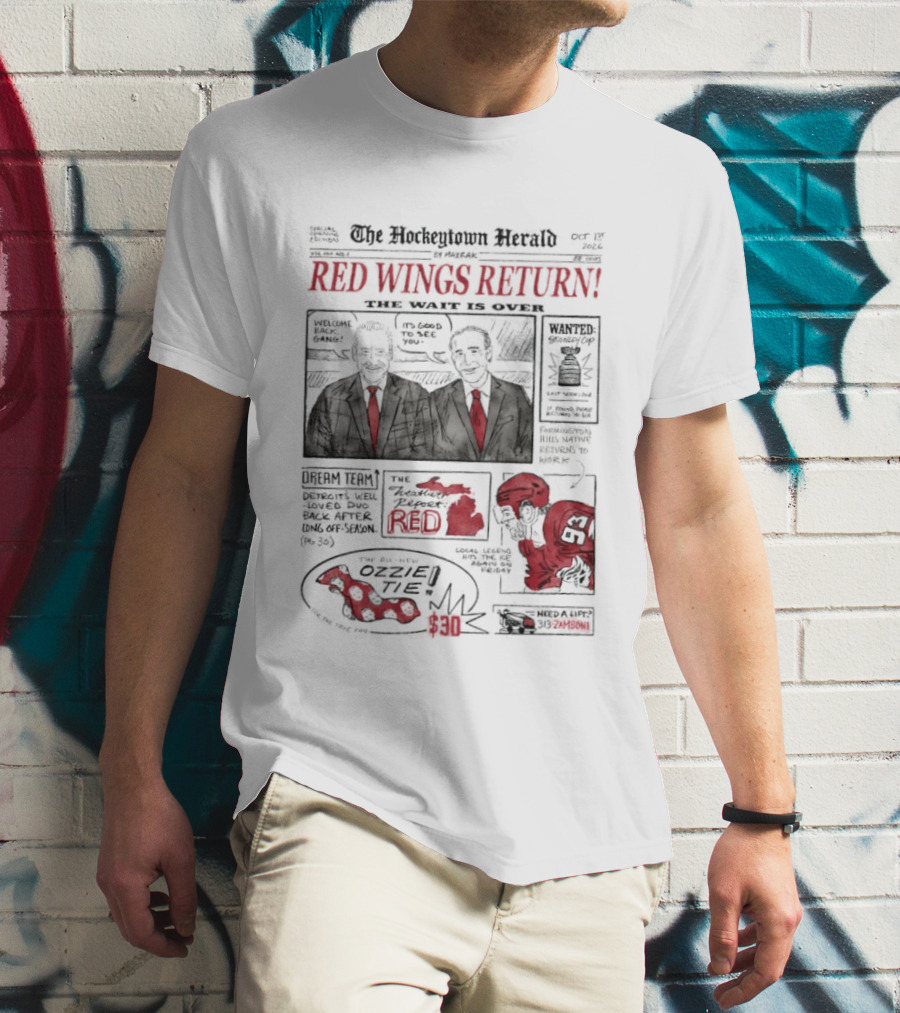 The Hockeytown Herald Red Wings Return Opening Edition Edition 97 Special 2022 Detroit Free Press Hockey Announcement T-Shirt