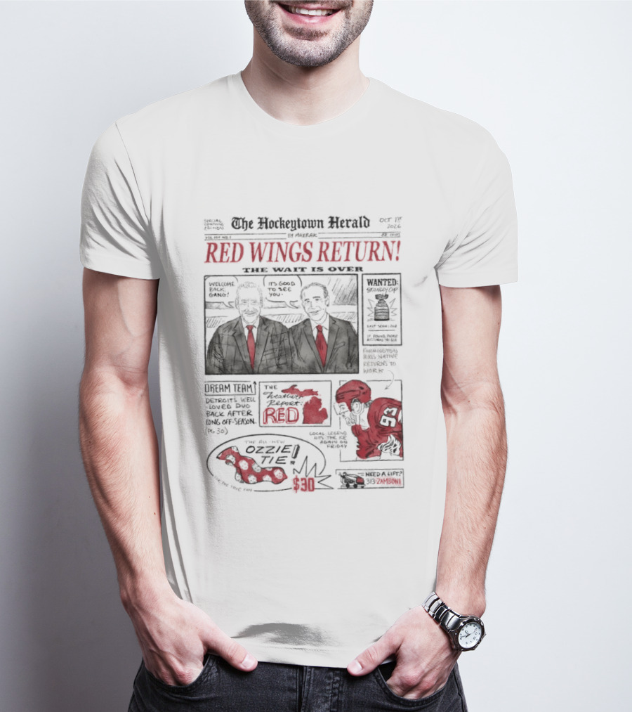 The Hockeytown Herald Red Wings Return Opening Edition Edition 97 Special 2022 Detroit Free Press Hockey Announcement T-Shirt