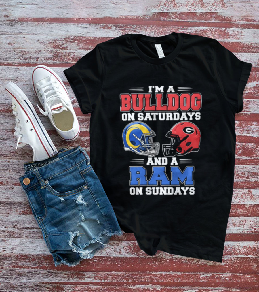I'm A Bulldog On Saturdays And A Ram On Sundays Football Helmets T-Shirt