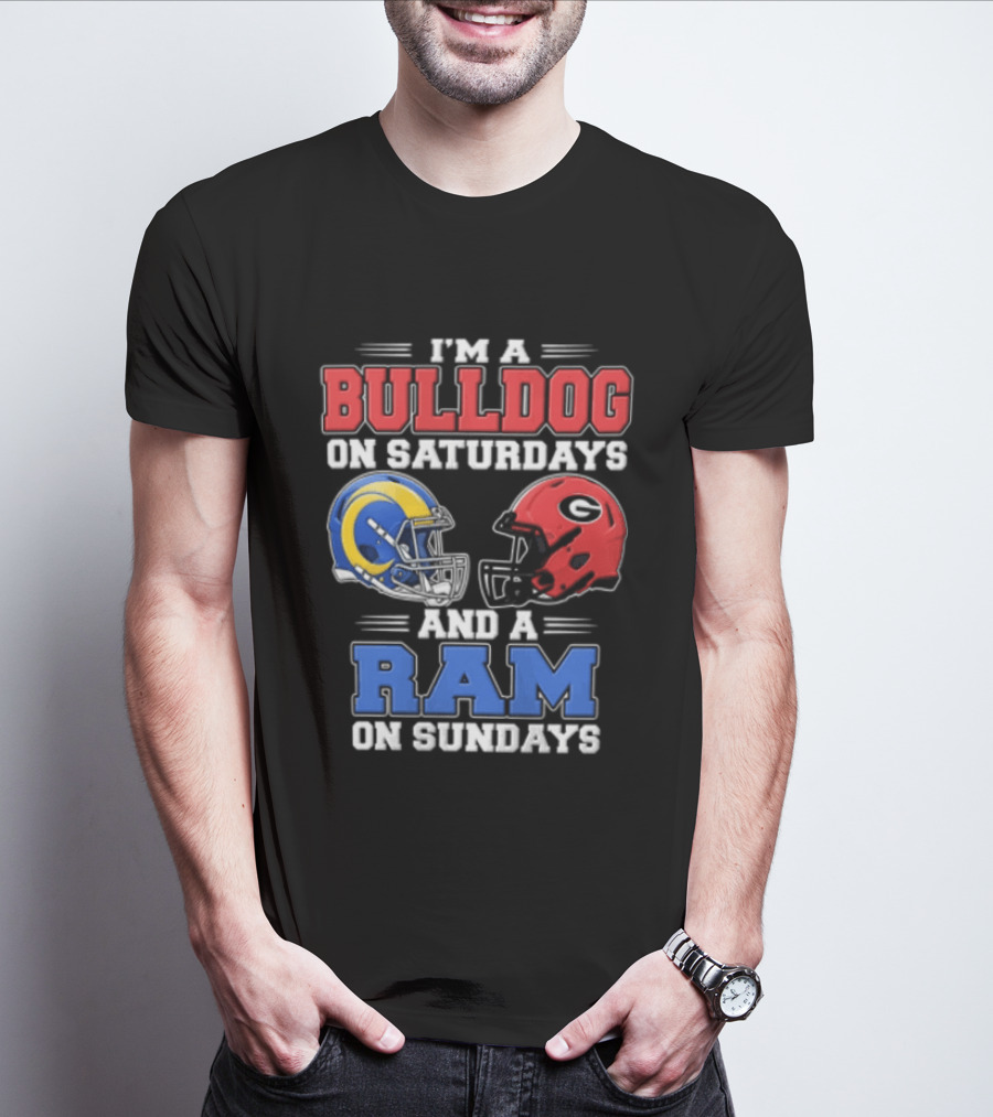 I'm A Bulldog On Saturdays And A Ram On Sundays Football Helmets T-Shirt
