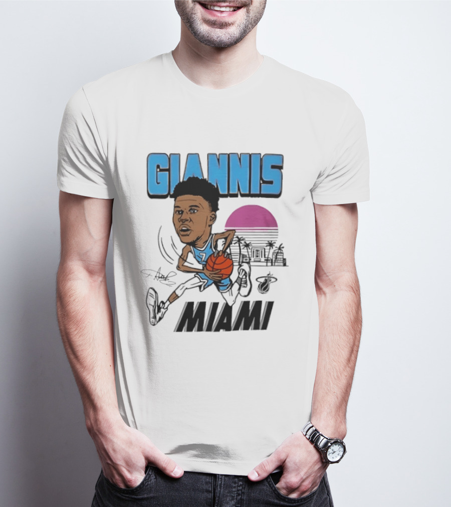 Giannis Antetokounmpo Vice City Miami Heat Caricature T-Shirt