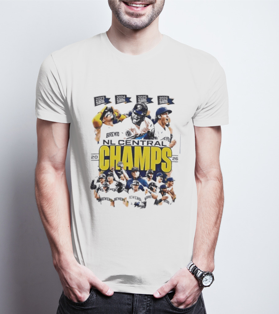 Milwaukee Brewers 2026 NL Central Champs Banner With Team Players T-Shirt