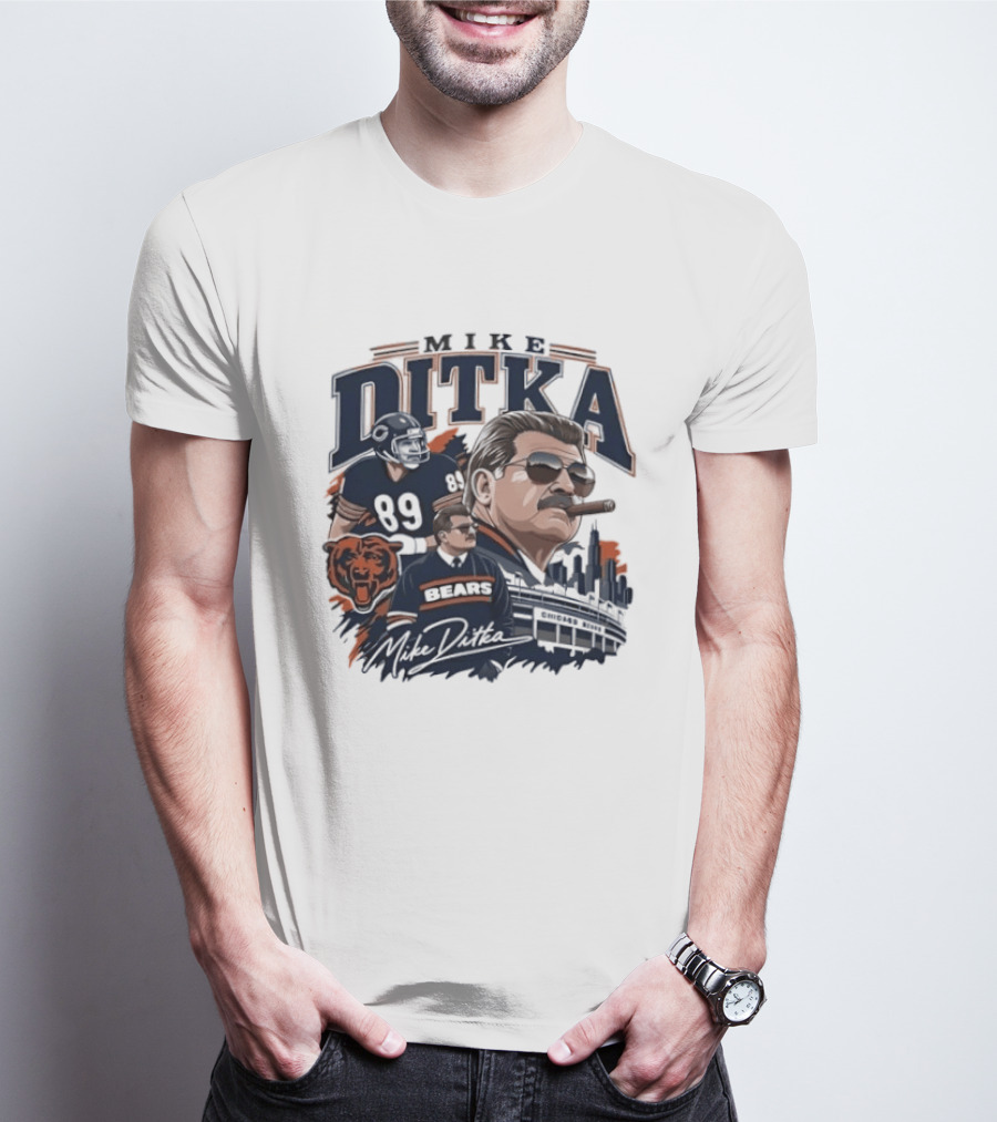 Mike Ditka Chicago Bears Coach Tribute With Skyline And Bear T-Shirt
