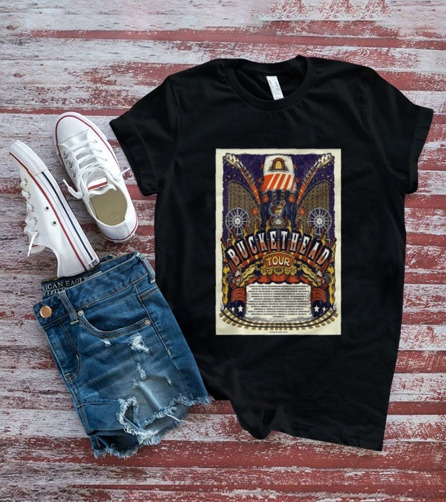 Buckethead 2026 Tour Psychedelic Rock Art With Guitars And Illustrations T-Shirt