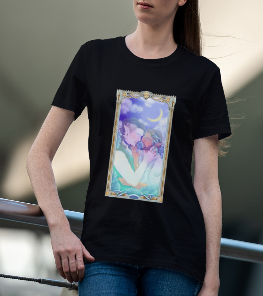 Fantasy Elf Couple 2026 Pride Moon Constellation Floral Romance T-Shirt
