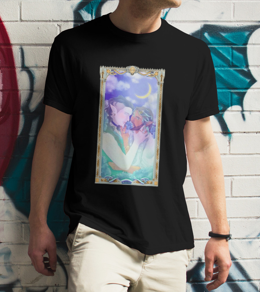 Fantasy Elf Couple 2026 Pride Moon Constellation Floral Romance T-Shirt