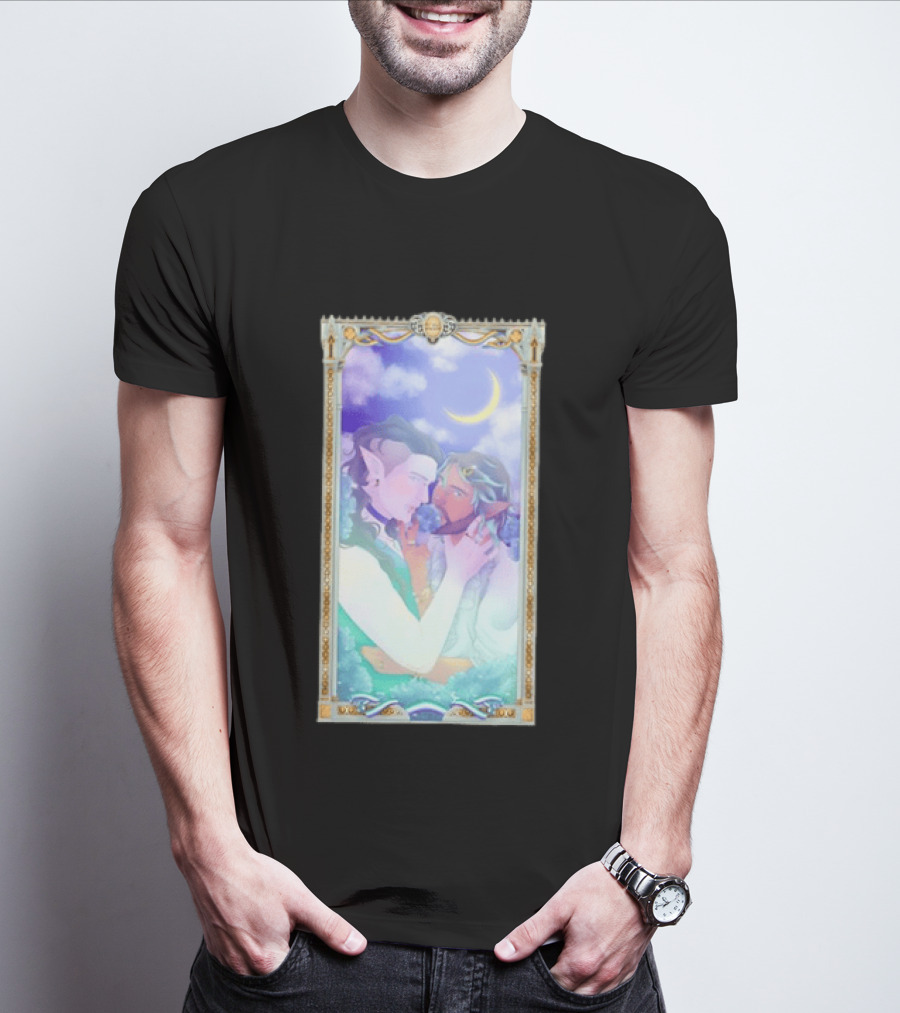 Fantasy Elf Couple 2026 Pride Moon Constellation Floral Romance T-Shirt
