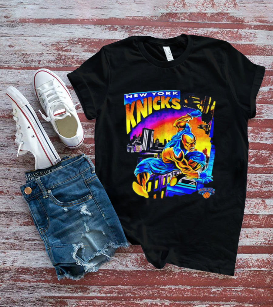 New York Knicks Superhero Action Skyline Scene T-Shirt