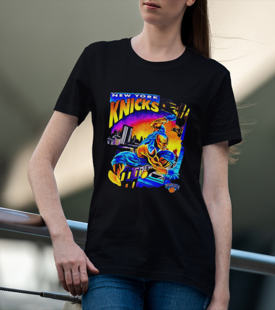 New York Knicks Superhero Action Skyline Scene T-Shirt