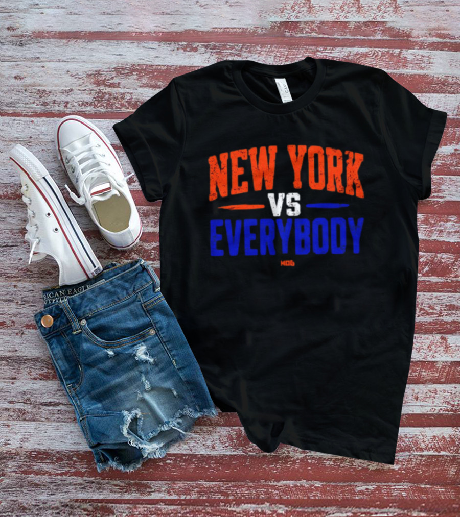 New York Vs Everybody Bold Red White Blue Distressed T-Shirt