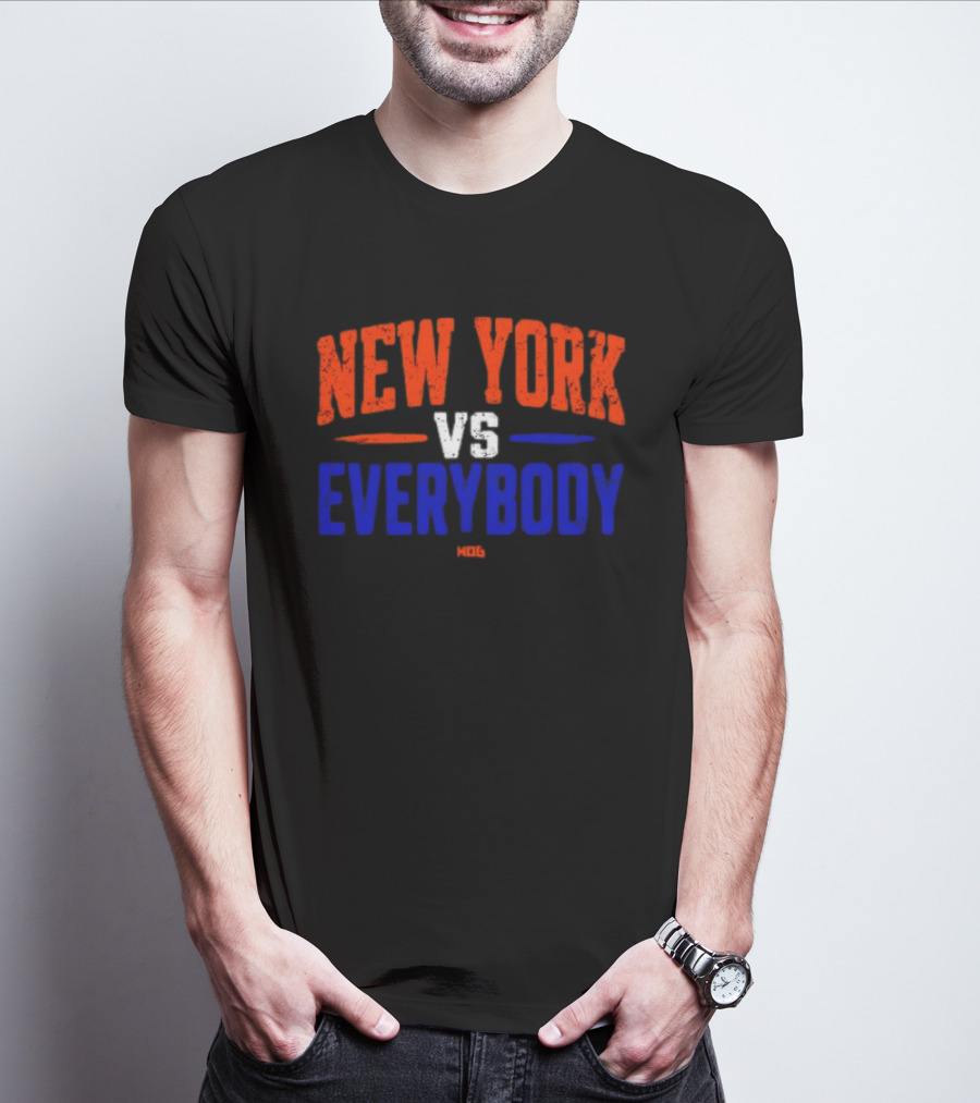 New York Vs Everybody Bold Red White Blue Distressed T-Shirt