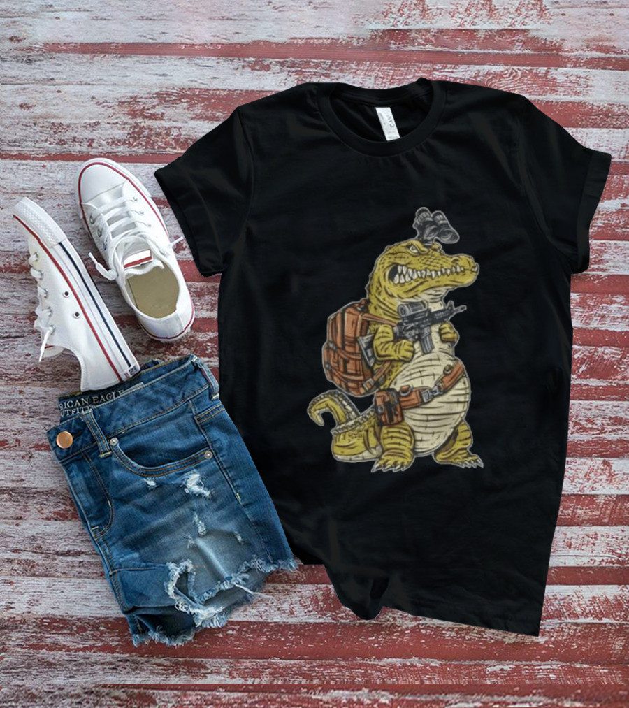 Tactical Alligator With Firearm And Backpack T-Shirt