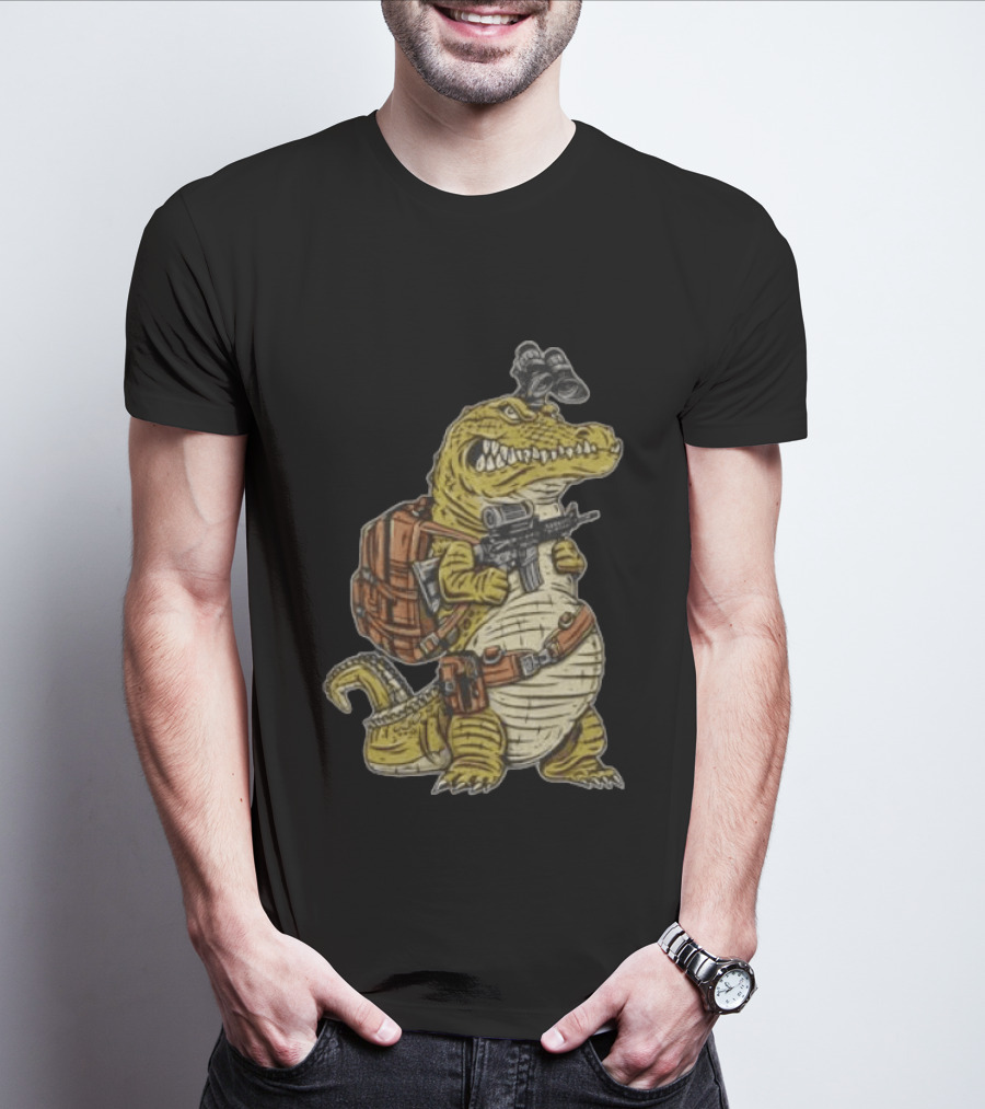 Tactical Alligator With Firearm And Backpack T-Shirt