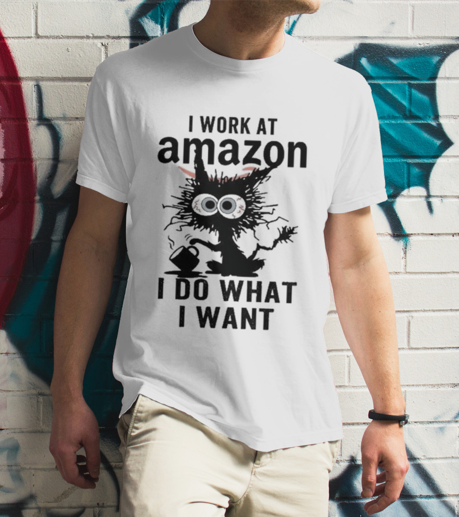I Work At Amazon Black Cat I Do What I Want T-Shirt