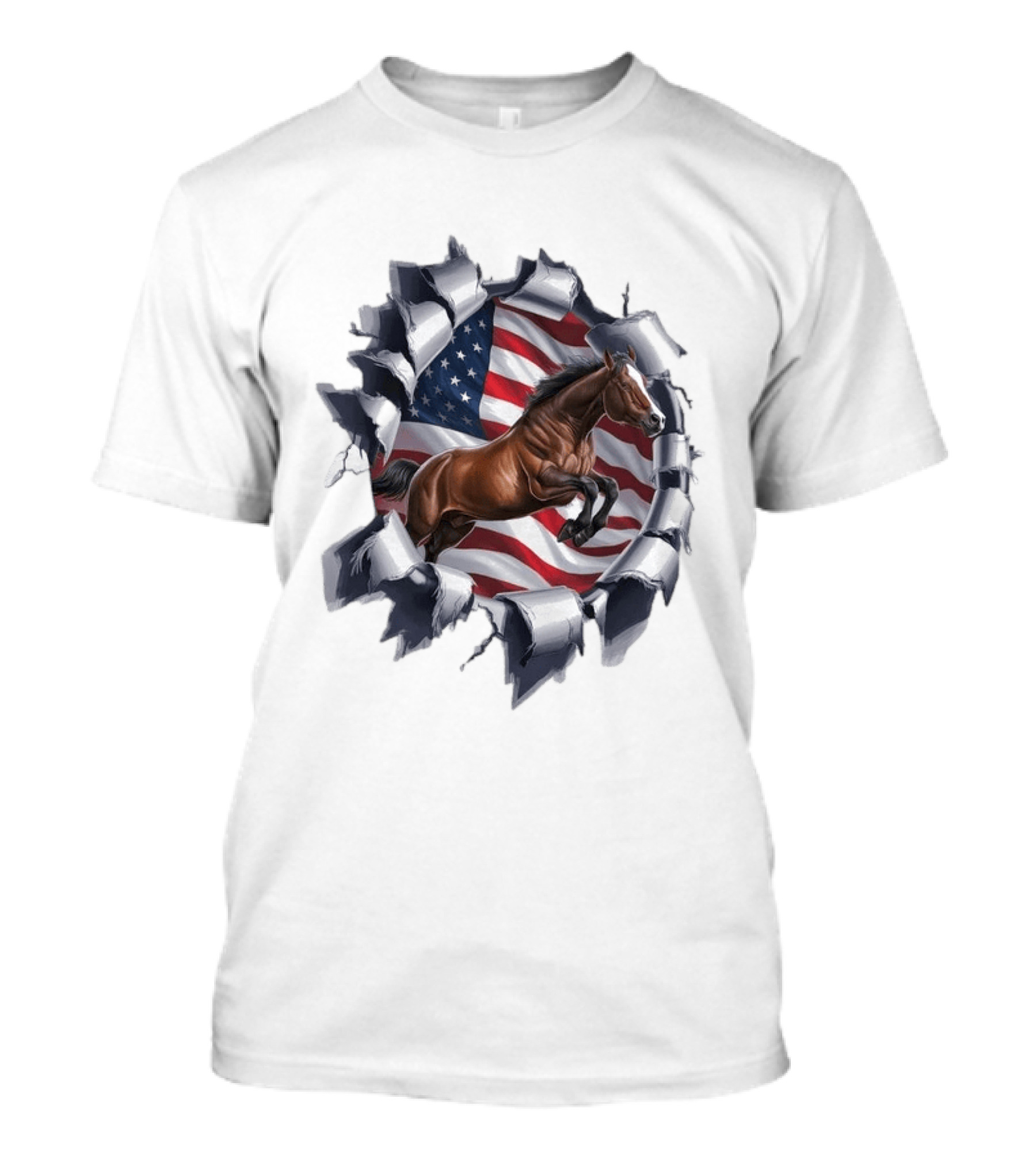 Escaping Horse With American Flag Background 3D Effect T-Shirt