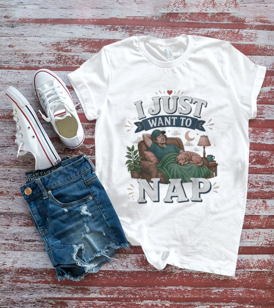 I Just Want To Nap Cozy Scene With Chair And Dog T-Shirt
