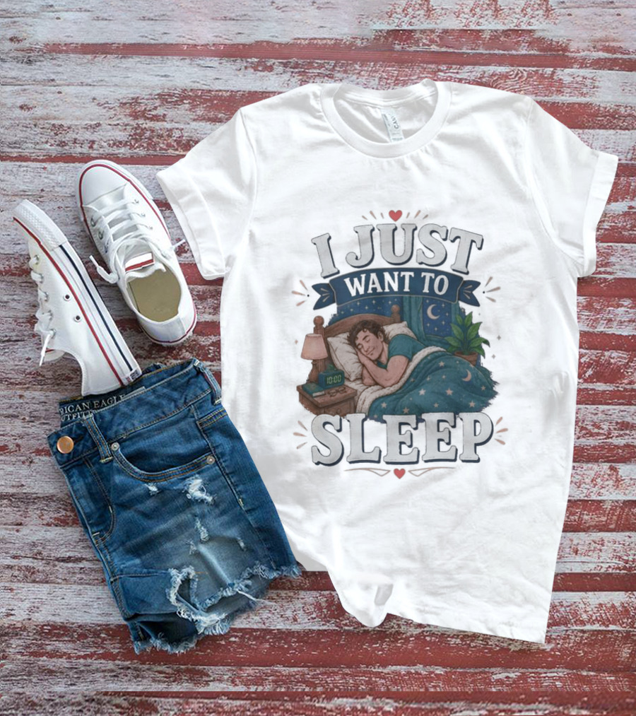 I Just Want To Sleep Cozy Bed Nighttime Scene T-Shirt