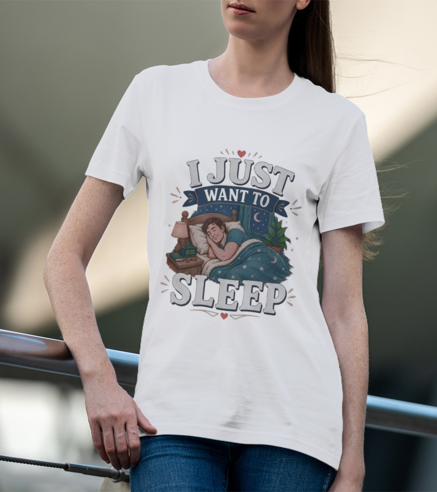 I Just Want To Sleep Cozy Bed Nighttime Scene T-Shirt