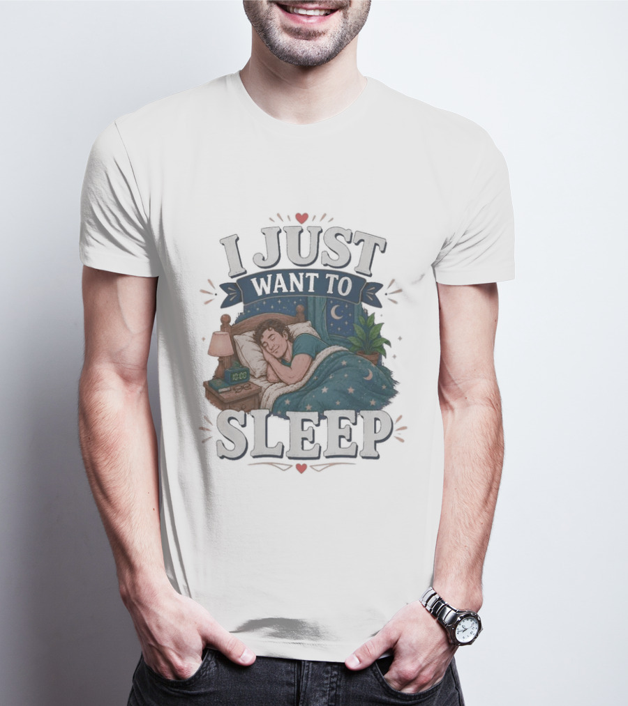 I Just Want To Sleep Cozy Bed Nighttime Scene T-Shirt