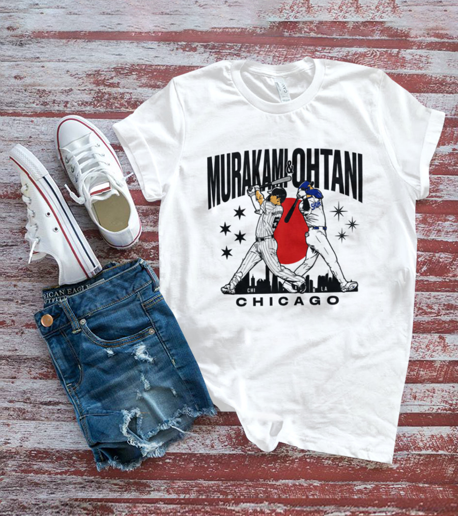 Murakami Ohtani Chicago LA Baseball Rivalry Japan Red Sun Skyline T-Shirt