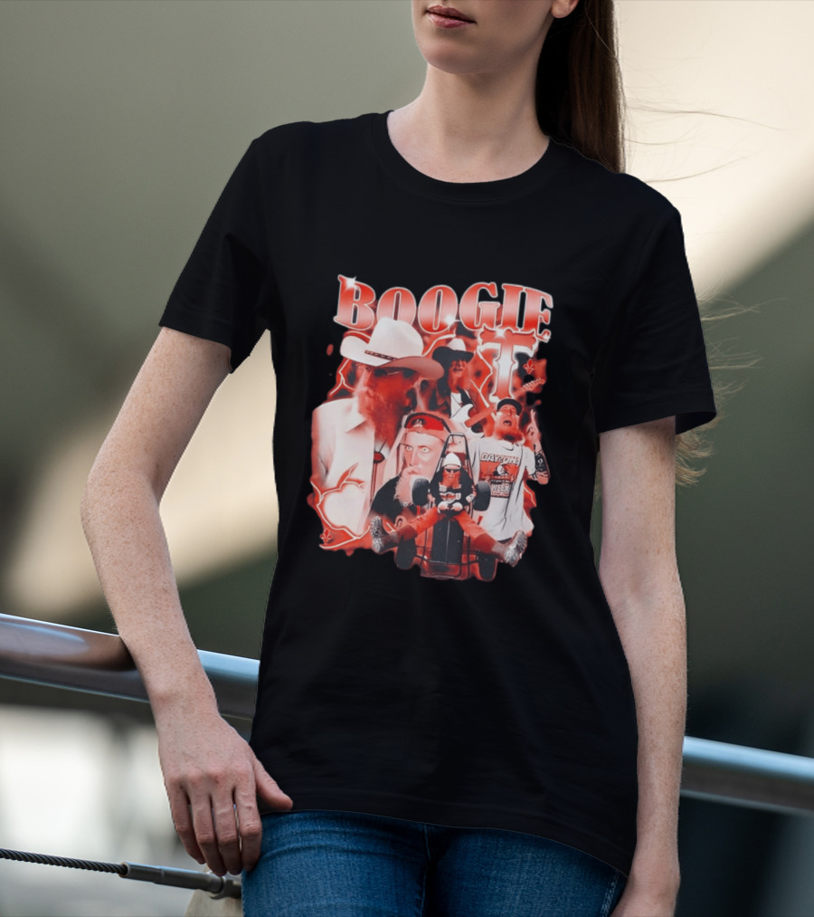 Boogie Get Faced Cowboy Hat Guitar Racing Collage T-Shirt