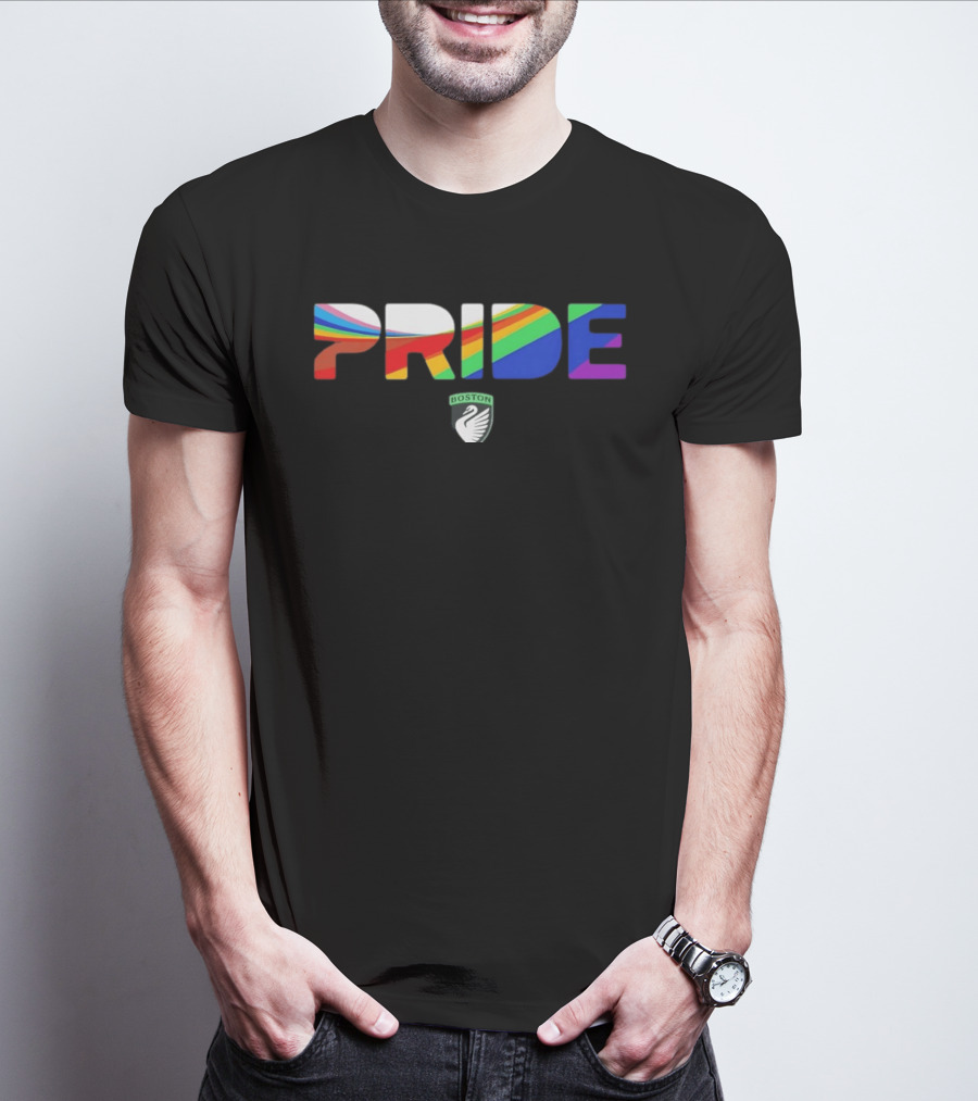 Boston Legacy FC Pride Rainbow Stripes 2026 Swan T-Shirt