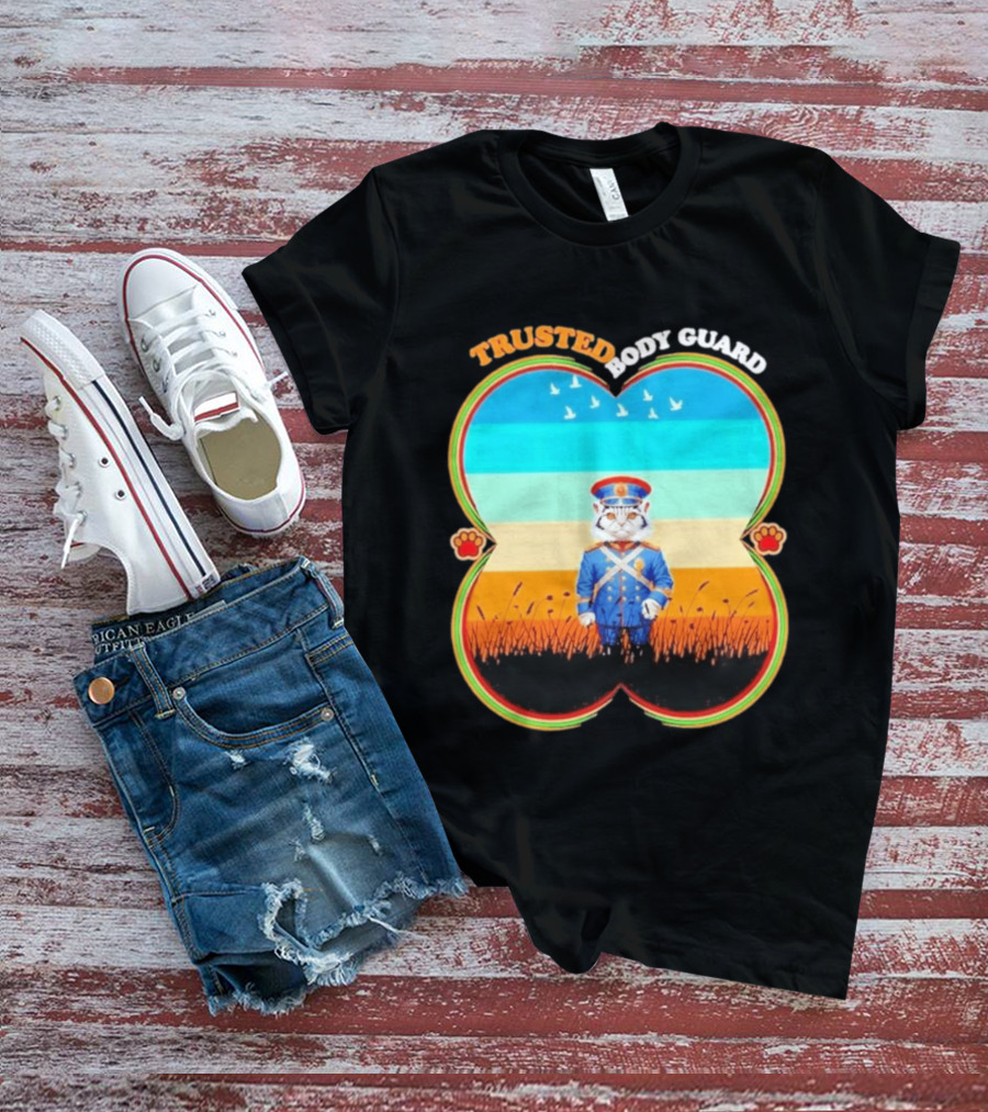 Trusted Body Guard Cat In Uniform With Sunset And Bird T-Shirt
