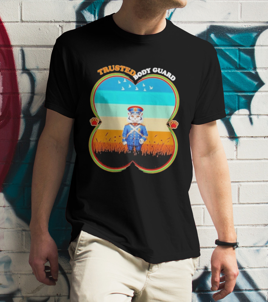 Trusted Body Guard Cat In Uniform With Sunset And Bird T-Shirt