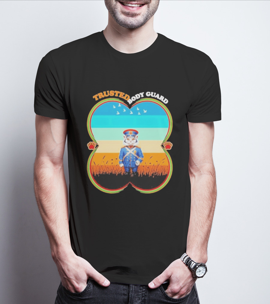 Trusted Body Guard Cat In Uniform With Sunset And Bird T-Shirt