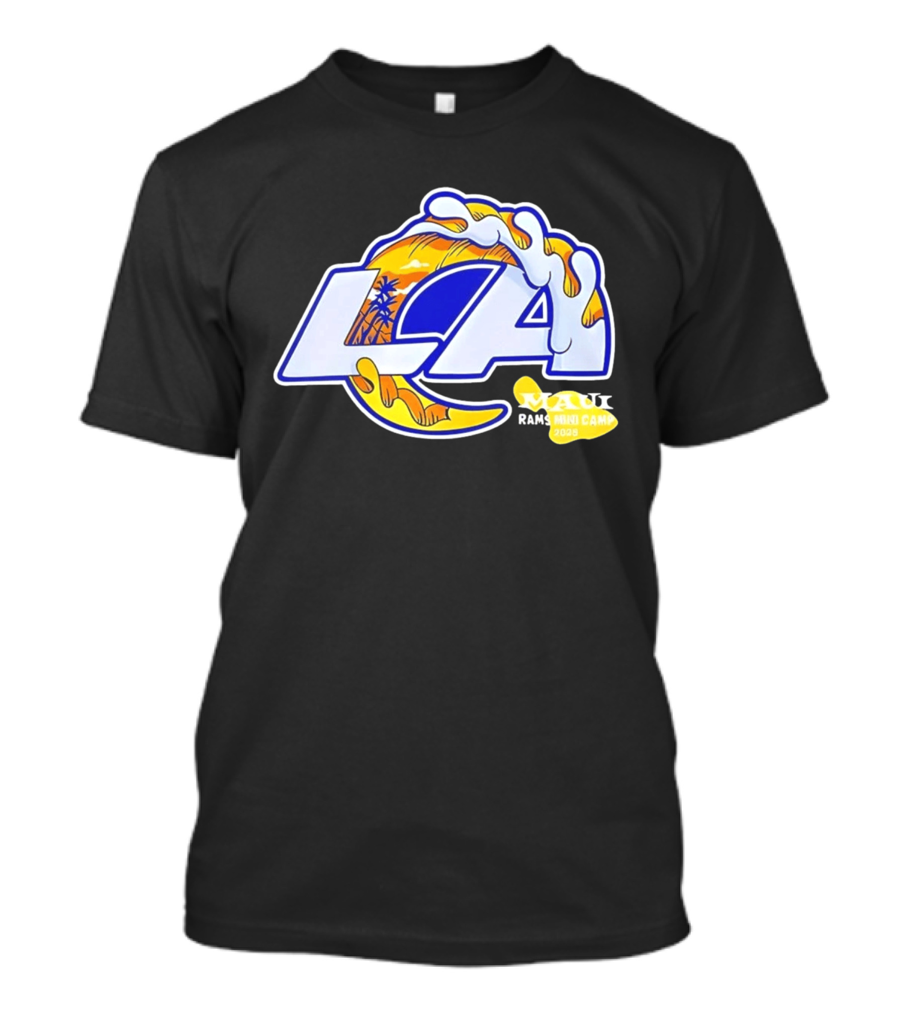 Los Angeles Rams Maui 2026 Minicamp Wave Logo Palm Trees Sun Island T-Shirt