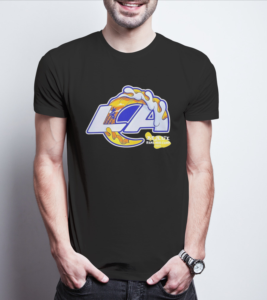 Los Angeles Rams Maui 2026 Minicamp Wave Logo Palm Trees Sun Island T-Shirt