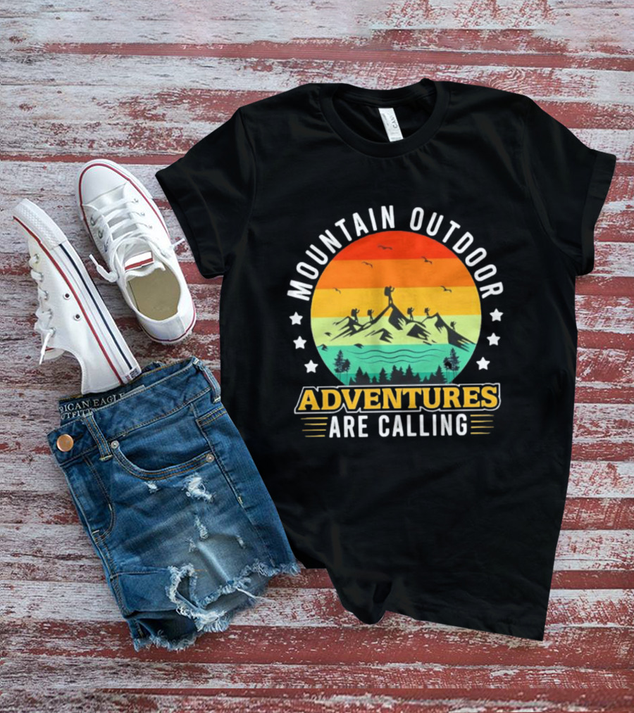 Mountain Outdoor Adventures Are Calling Vintage Sunset Hiking T-Shirt
