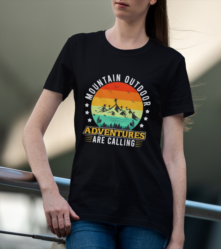Mountain Outdoor Adventures Are Calling Vintage Sunset Hiking T-Shirt