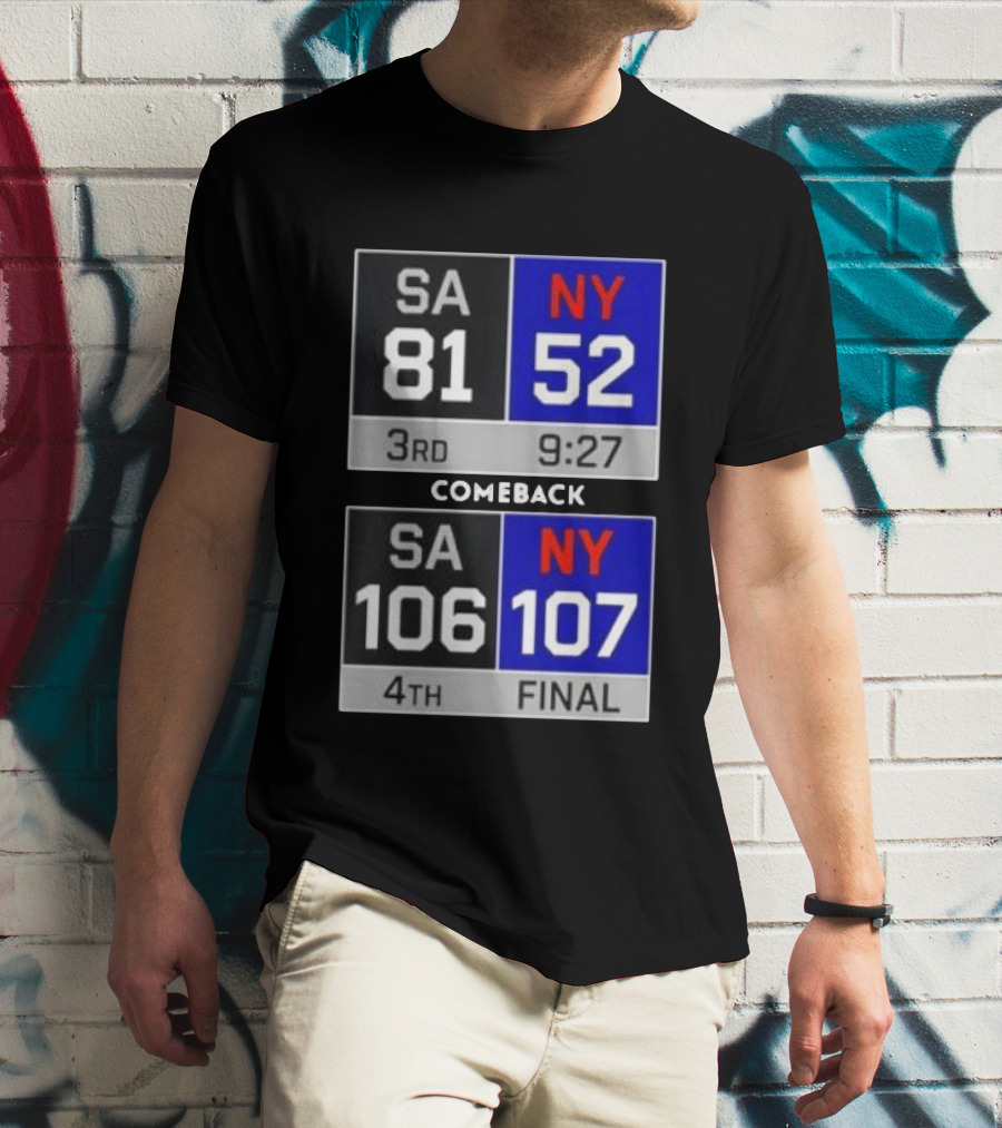 New York Knicks Epic Comeback Victory Against San Antonio Scoreboard Highlights T-Shirt