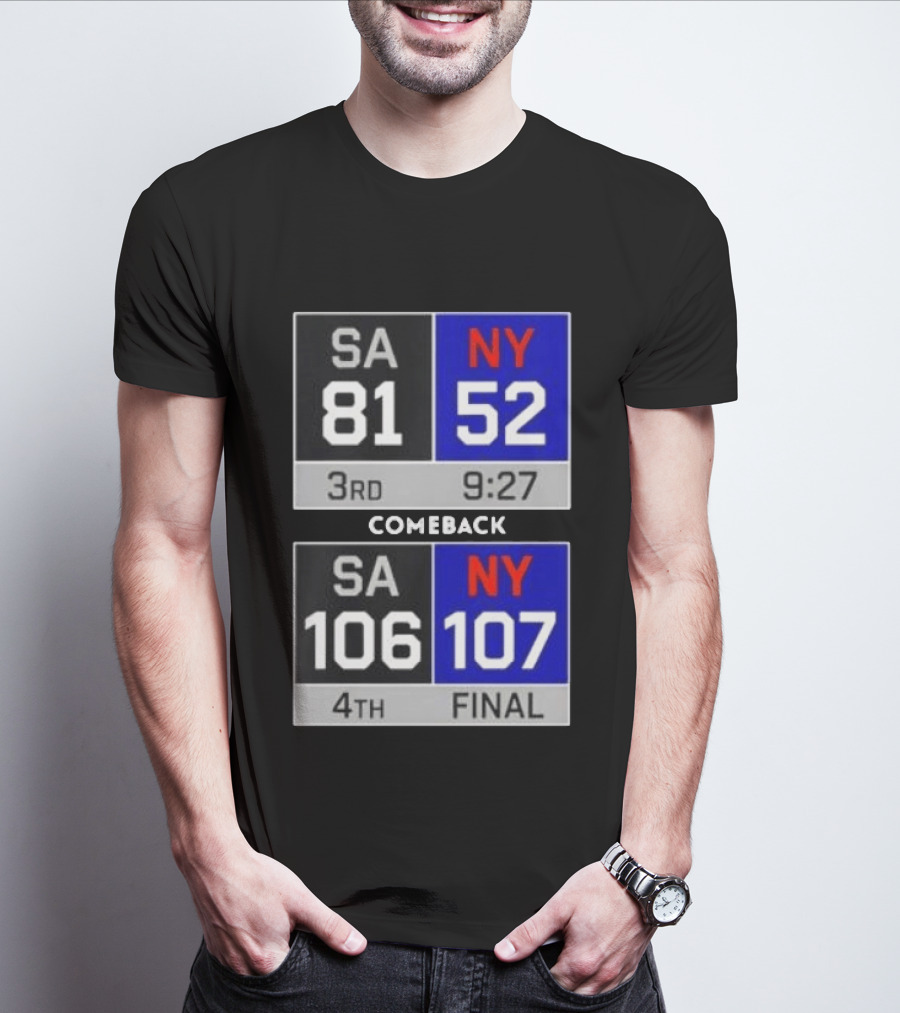 New York Knicks Epic Comeback Victory Against San Antonio Scoreboard Highlights T-Shirt