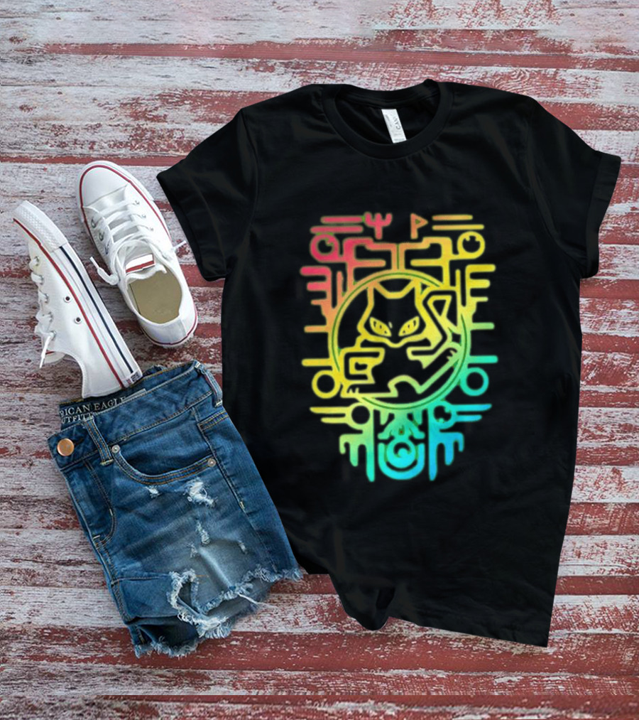 Og Ancient Mew And Mewtwo Pokemon Holographic Hieroglyphic T-Shirt