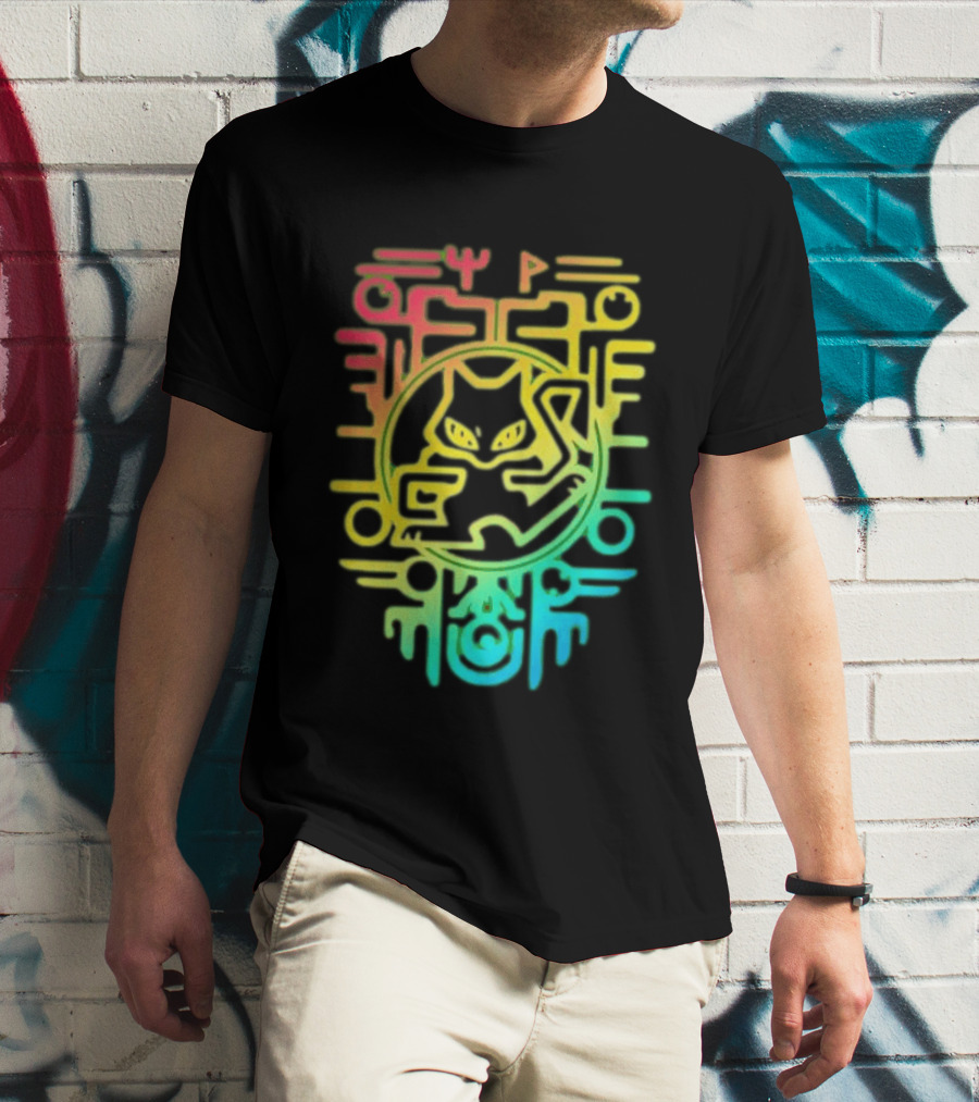 Og Ancient Mew And Mewtwo Pokemon Holographic Hieroglyphic T-Shirt