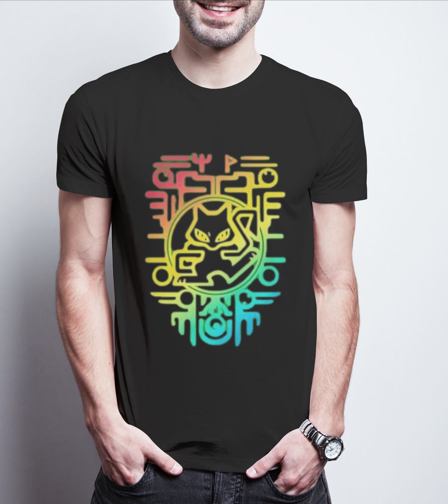Og Ancient Mew And Mewtwo Pokemon Holographic Hieroglyphic T-Shirt
