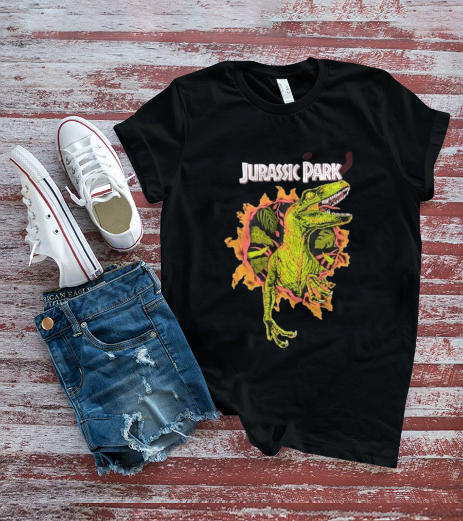Velociraptor Jurassic Park Dinosaur Breaking Through Wall T-Shirt