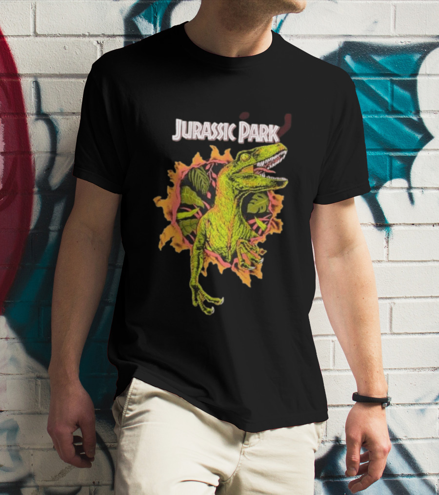 Velociraptor Jurassic Park Dinosaur Breaking Through Wall T-Shirt