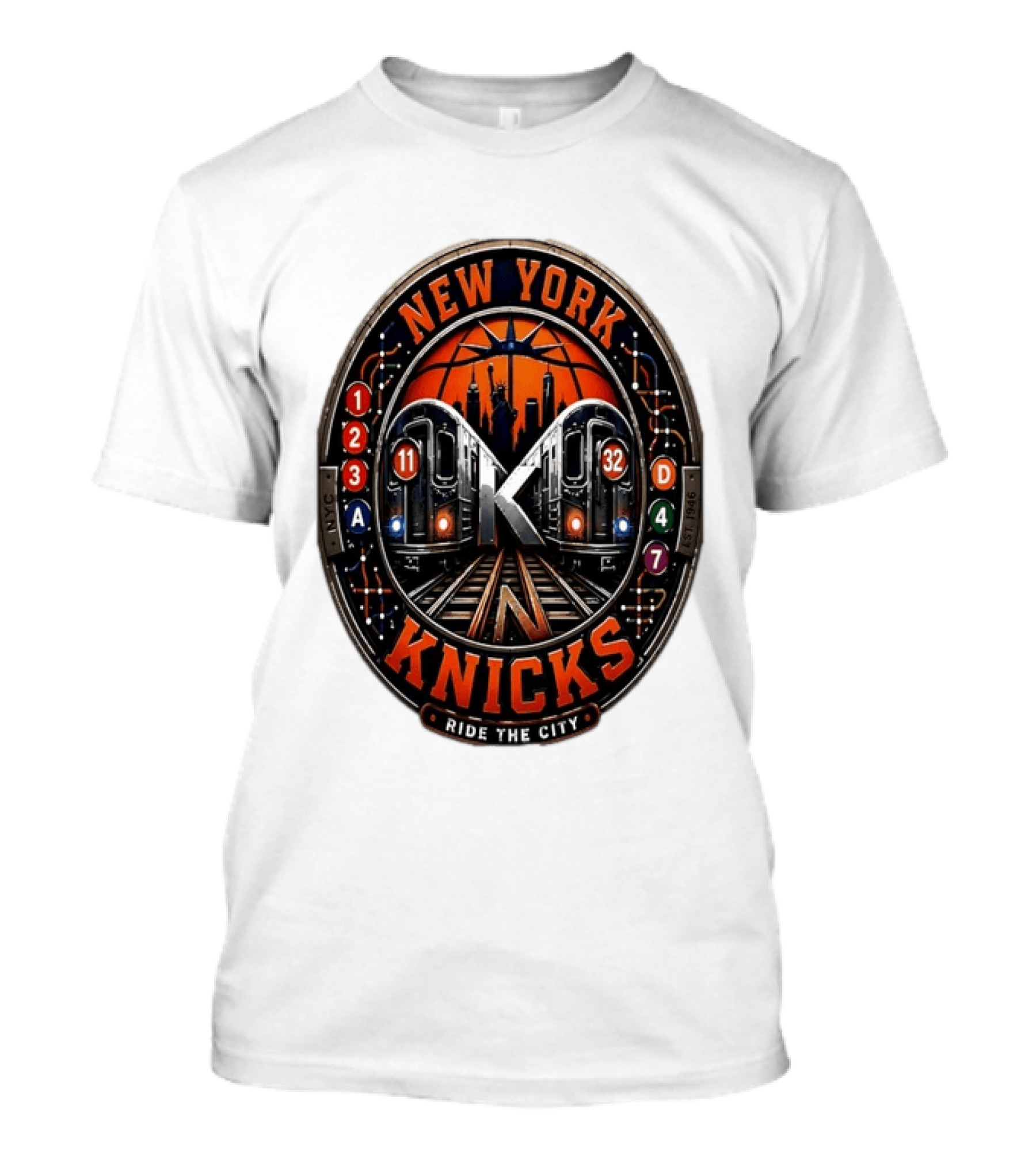 New York Knicks Ride The City Subway Basketball Skyline T-Shirt